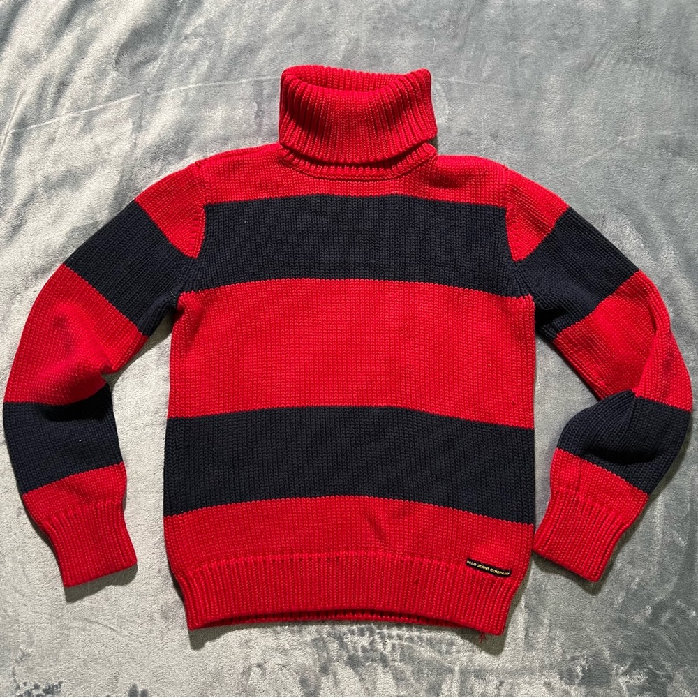 Red and Black Striped Turtleneck Sweater